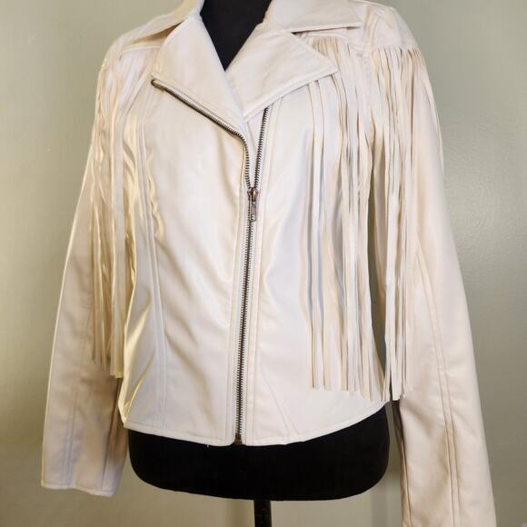 BLUE B White Moto Fringe Jacket, Size Large - Picture 9 of 15